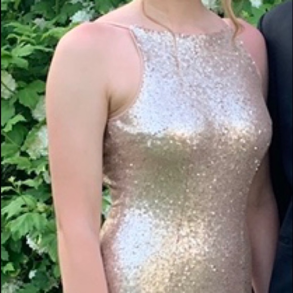 Full length gold prom dress